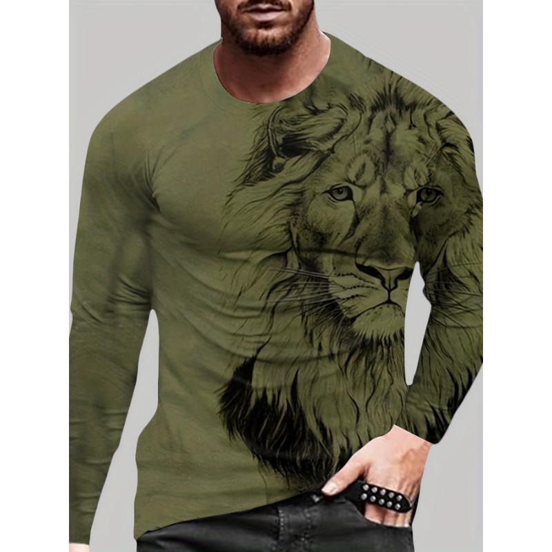 Fashion Lion 3D Printing Men's Long Sleeve T Shirt Autumn Pullover Comfortable Fit Street Casual Oversized Harajuku Shirt Tops