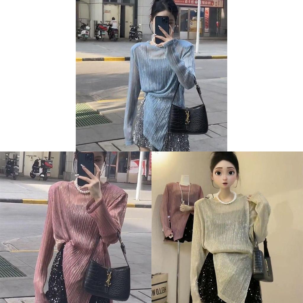 Hanbok Irregular Shine Thread Sun Protection Tshirt For Autumn Casual Women
