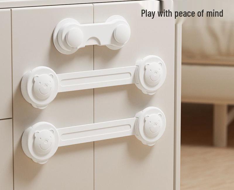 

Child Safety Locks for Refrigerator and Cabinet Doors - Prevents Infant and Toddler Access White - Long Lock - 6 Pieces