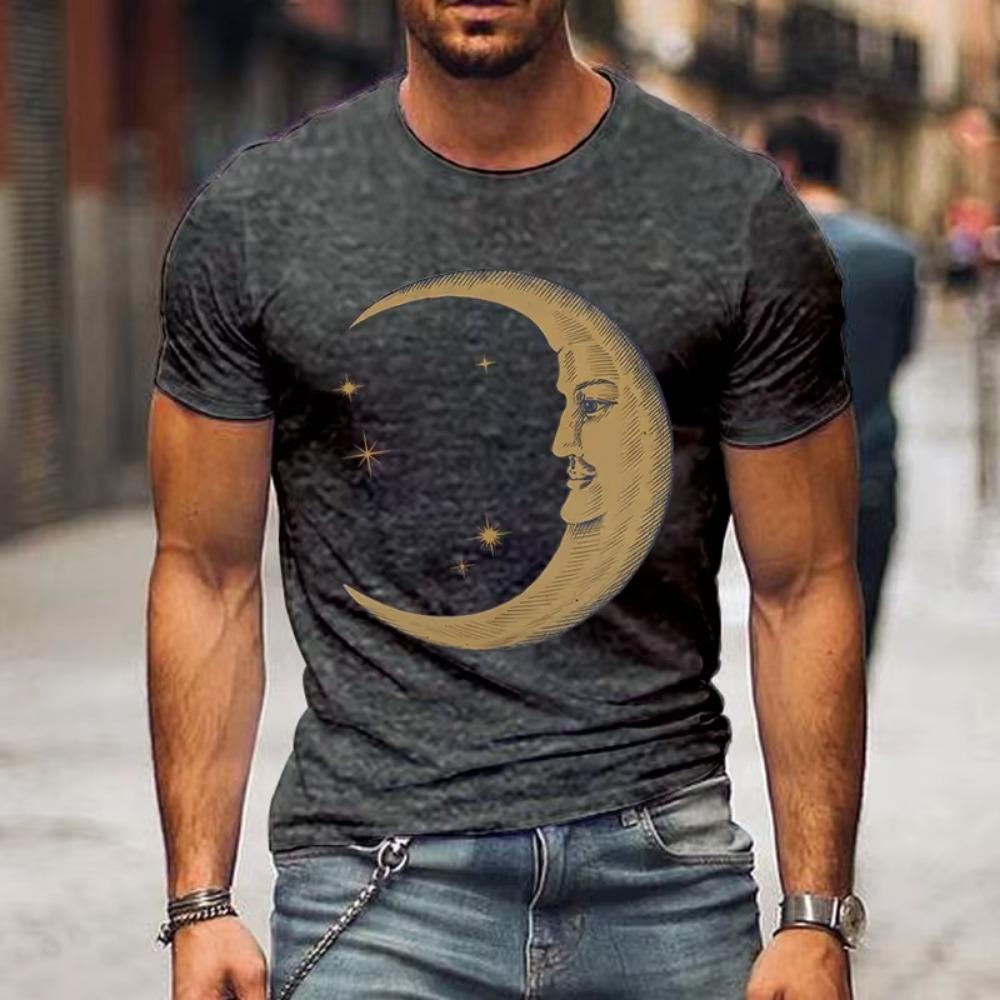 Moon Printing Men Tshirt Oversized T Shirts High Quality Brand Tshirt Men's Street Loose T-Shirt Short Sleeve T Shirt for Men