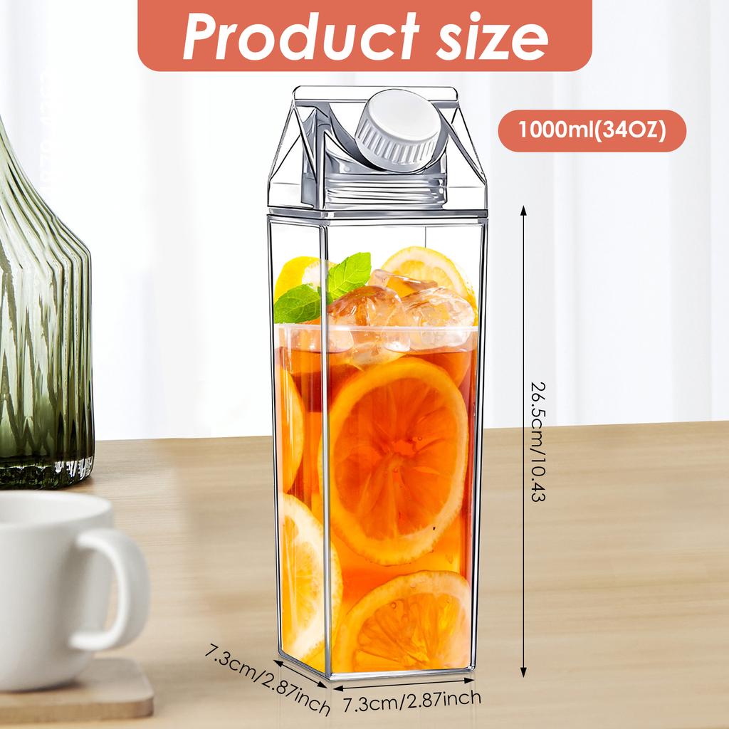 Milk Carton Water Bottle Reusable Leak Proof Square Milk Bottle Large Coffee Milk Carton Bottle for Traveling Picnic School