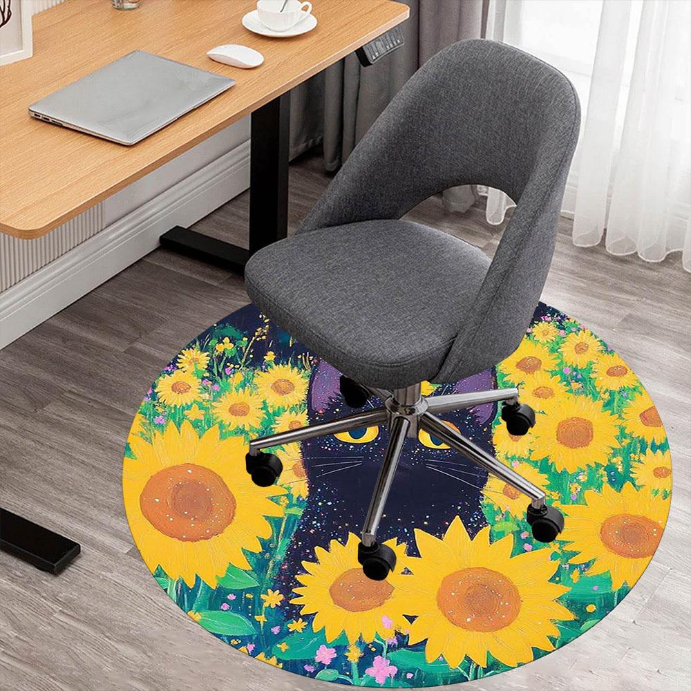 

1pc cat sunflowers Round Chair mat Area Rug - Non-Slip, Floor Mat for Office, Bedroom, and Indoor Decor -100920 80cm by 80cm