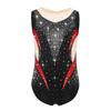 Girls Metallic Gymnastics Leotard Sleeveless Keyhole Back Sheer Mesh Patchwork Sparkling Rhinestone Bodysuit