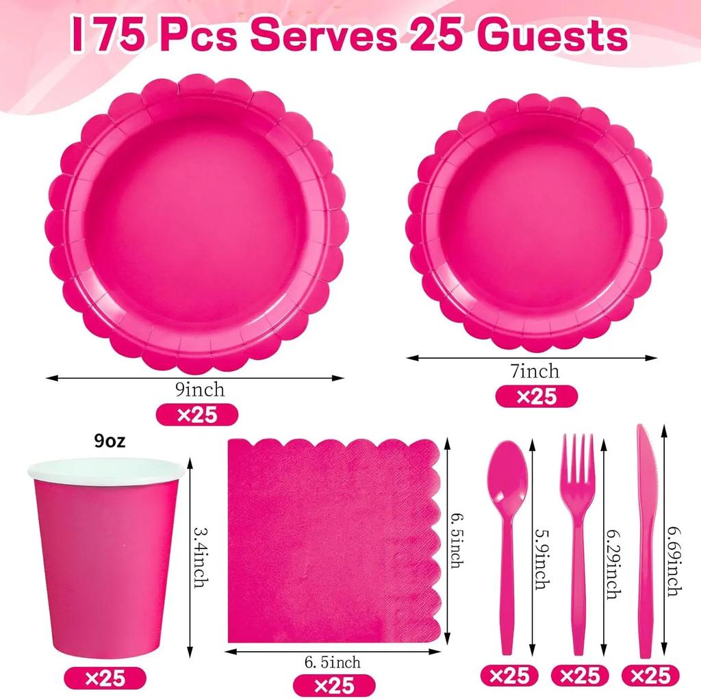 2025 New 175 PCS Lace Disposable Paper Plate Paper Cup Party Supplies Set Disposable Dining Plate for 25 People