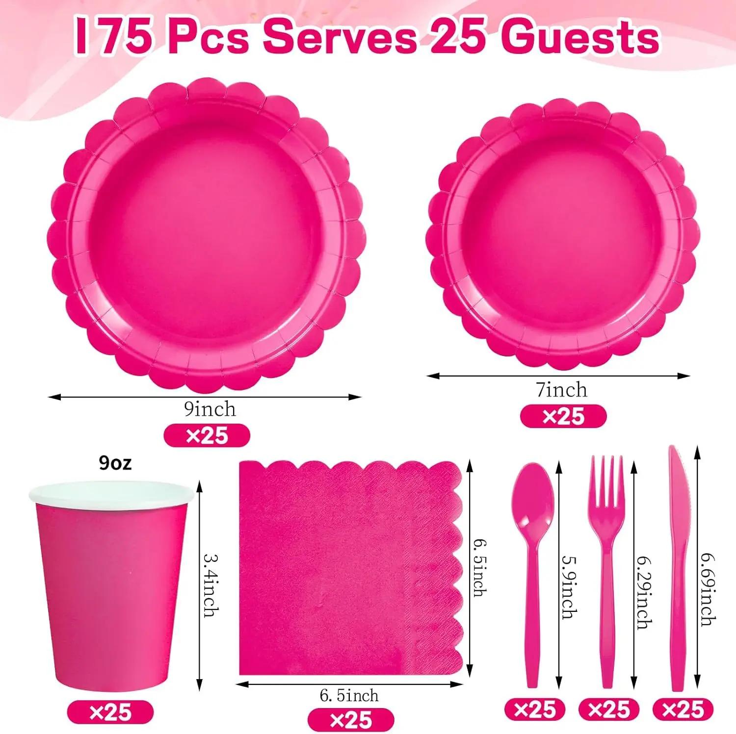 

2025 New 175 PCS Lace Disposable Paper Plate Paper Cup Party Supplies Set Disposable Dining Plate for 25 People