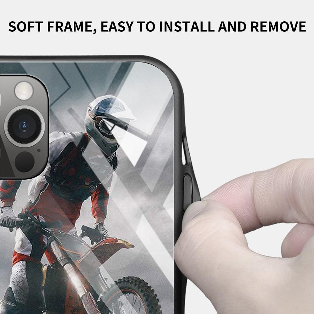 Custodia in vetro temperato per moto da cross e sport per iPhone 12, 11 Pro Max, 13, 12 Mini, Fundas X Xr Xs Max, 8, 7, 6s Plus, Shell Fundas