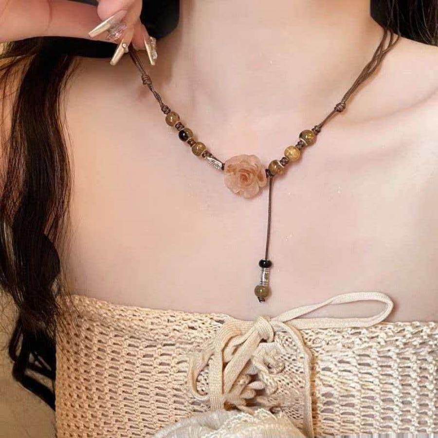 Jingdezhen Ceramic Beaded Butterfly Choker, Retro Chinese Style Niche Versatile Neckwear Accessories коричневый