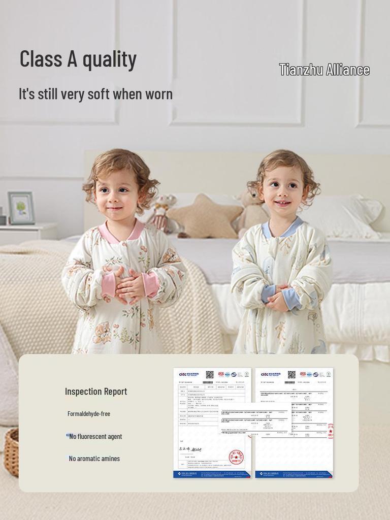 Infant Split-Leg Warm Bamboo Cotton Sleeping Bag - Anti-Kick, Lightweight, Ideal for Spring/Autumn, Ginger Color