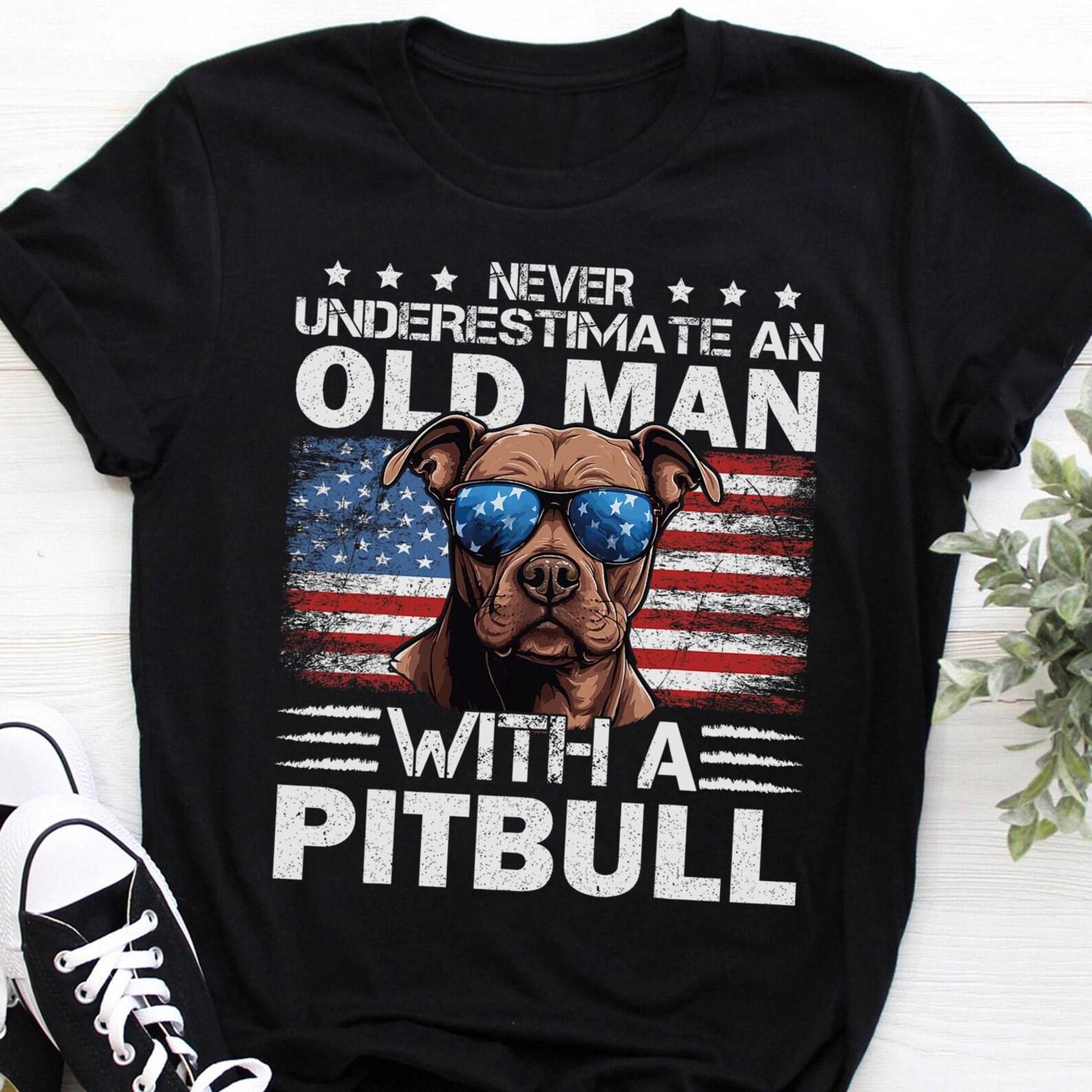 Funny Pitbull Dad T-Shirt: Patriotic Dog Lover Gift L