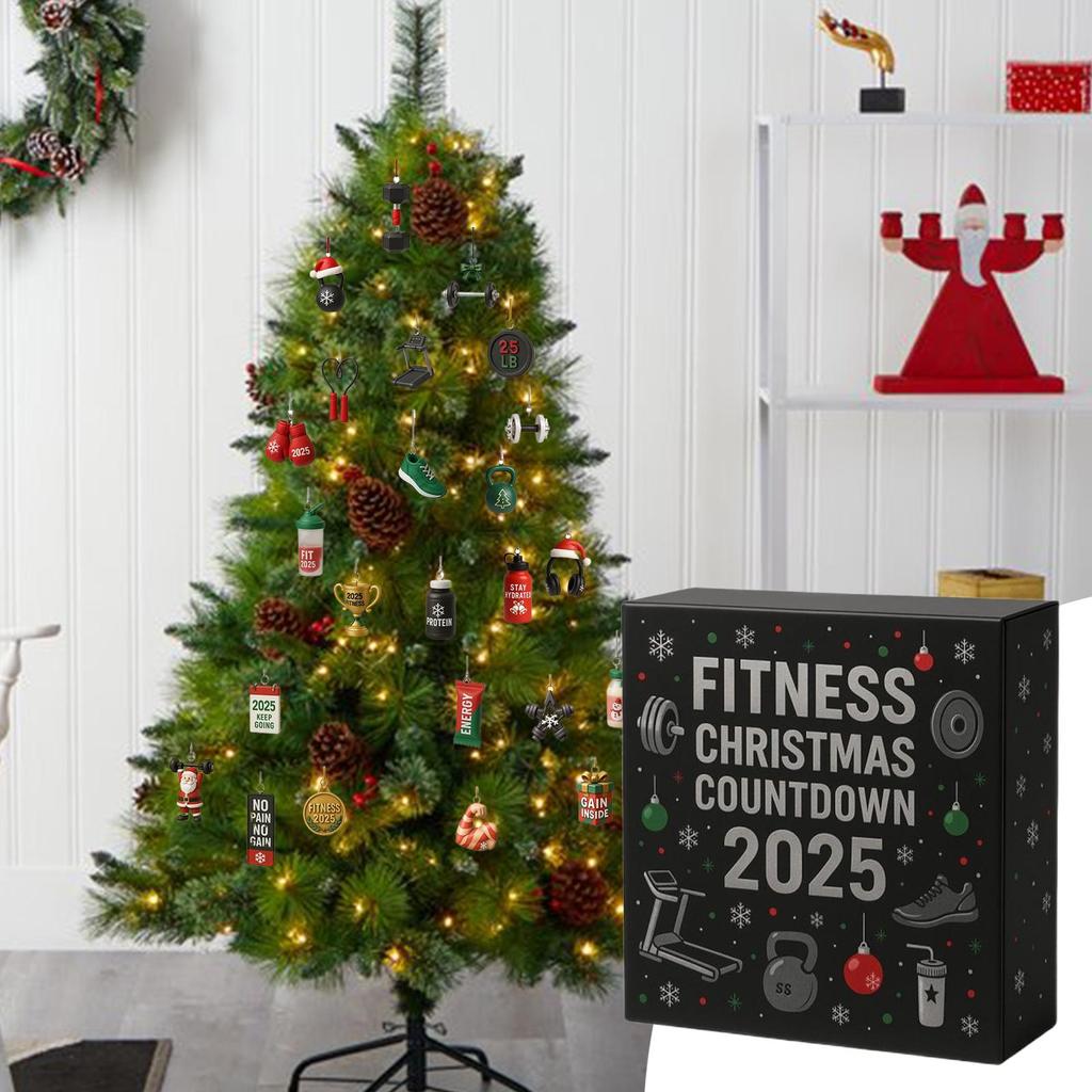 2D Roztomilý Fitness Vybavení Adventní Kalendář 24 Dní Vánoční Odpočítávací Kalendář Akrylová Závěsná Ozdoba na Vánoční Stromek Domácí Auto Dekorace