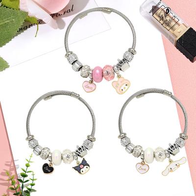 Stainless Steel Cartoon Bracelet With Crystal Pendant Charm Fashion Women's Jewelry Accessory