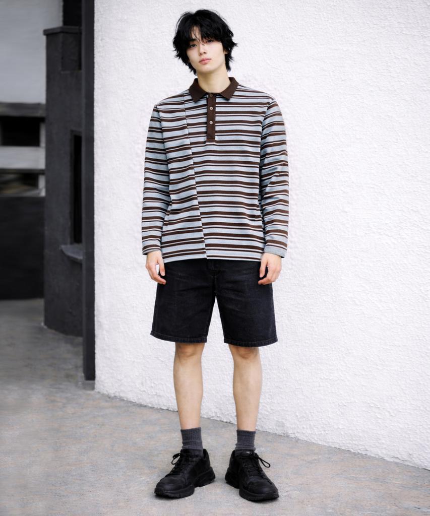 AZENDER Striped Polo Shirt Brown