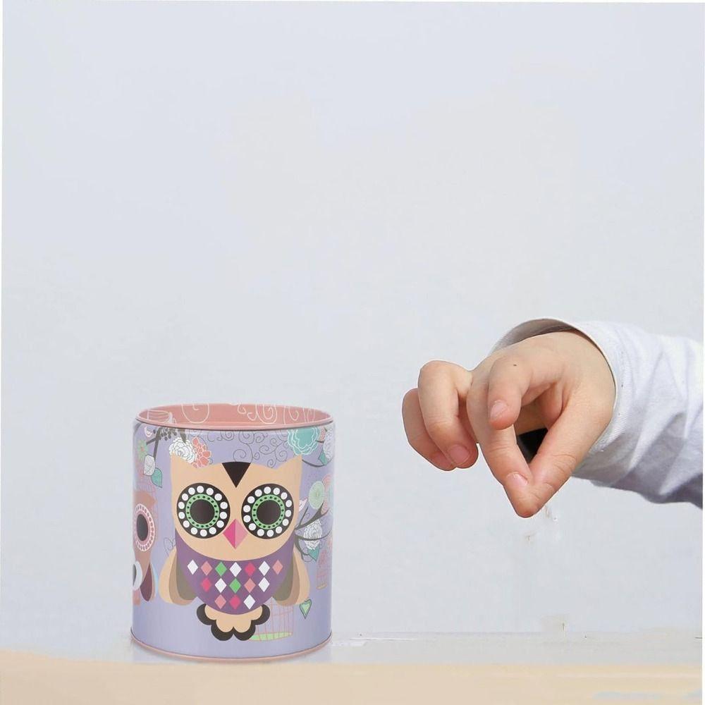 Iron Owl Piggy Bank Mini Metal Storage Box Easy Use Round Saving Banks  Birthday Gift