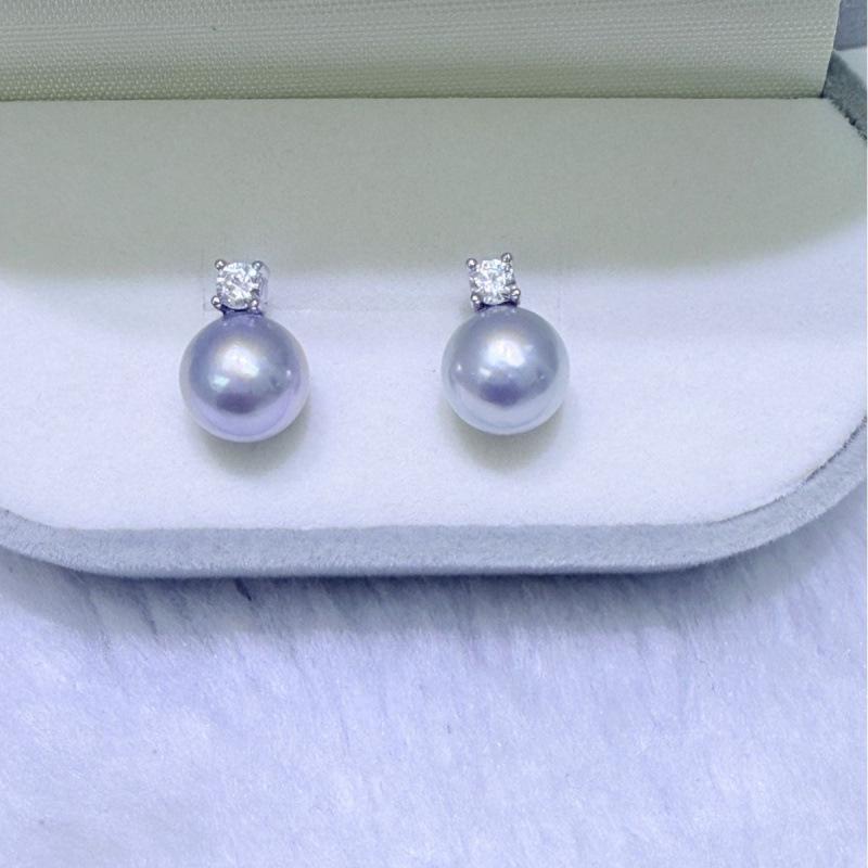 8-9mm Saltwater Akoya Aurora Pearl Stud Earrings with S925 Sterling Silver, Near Flawless, Includes Gift Box.