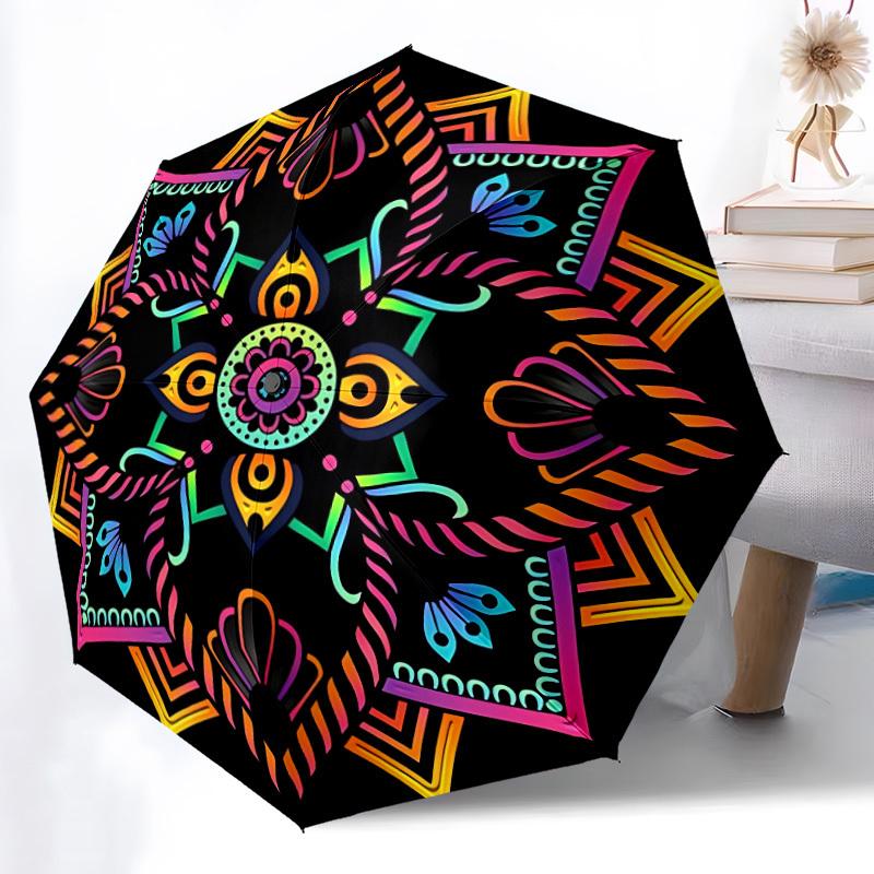 

1pc Mandala Pattern Automatic Folding Umbrella - 8-Rib Durable Iron Frame, Compact Portable for Daily Travel yy251205081