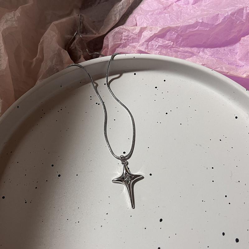 Vintage Silver Color Star Pendant Necklace For Women Men Goth Punk Aesthetic Chain Korean Fashion Party Gift