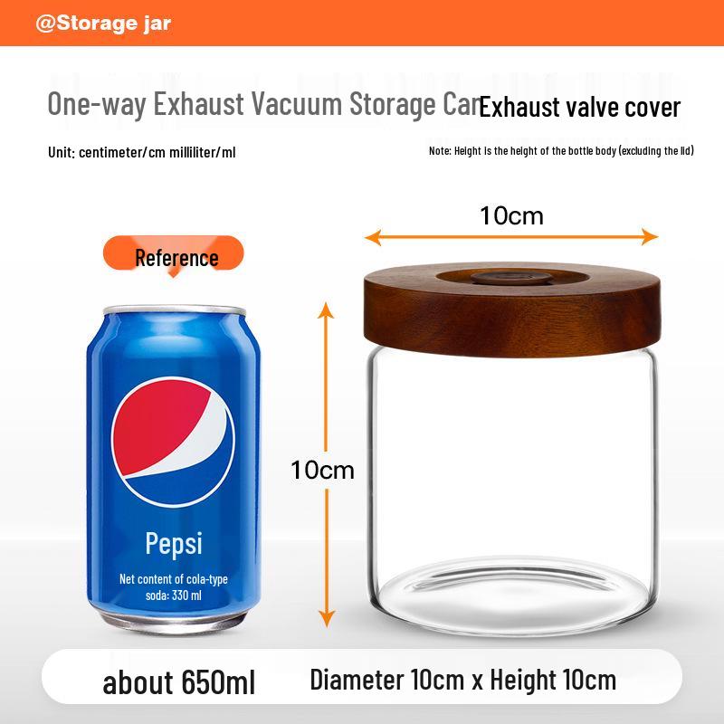 Glass Airtight Coffee Bean Jar with One-Way Vent and Wooden Lid for Food Storage and Preservation