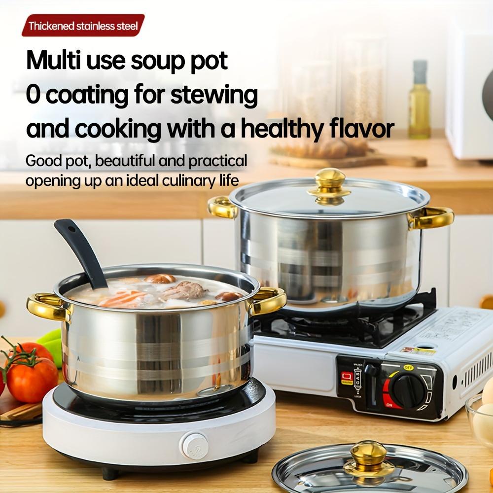 Stainless steel cooking pot, 5 pots+5 lids, stainless steel double handle with lid, deep soup pot, suitable for home and restaur