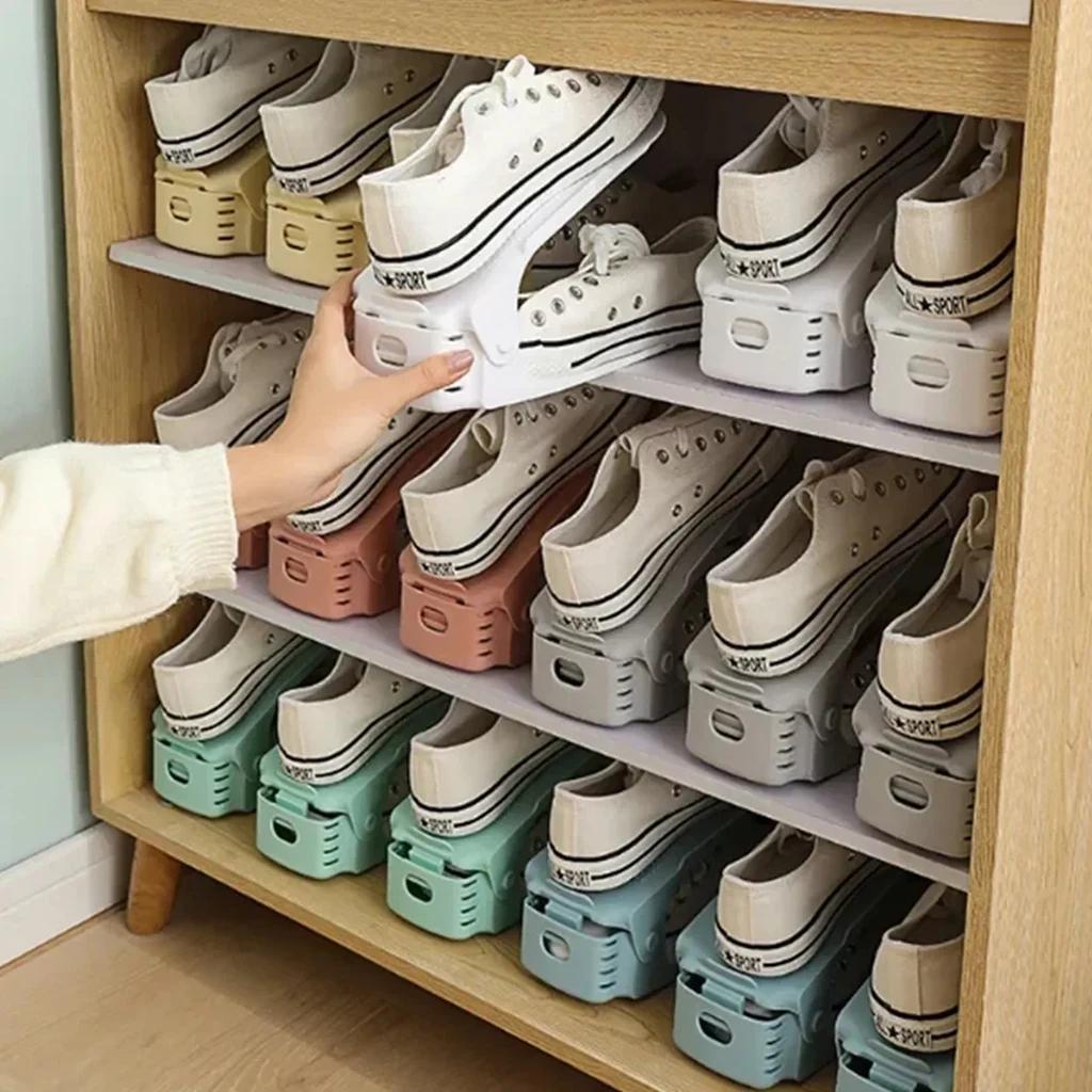 1pcs Adjustable Shoes Rack Organizer Shoe Slot Space Saver Double-layer Shoe Rack Organization Shoes Storage Rack Shoe Box