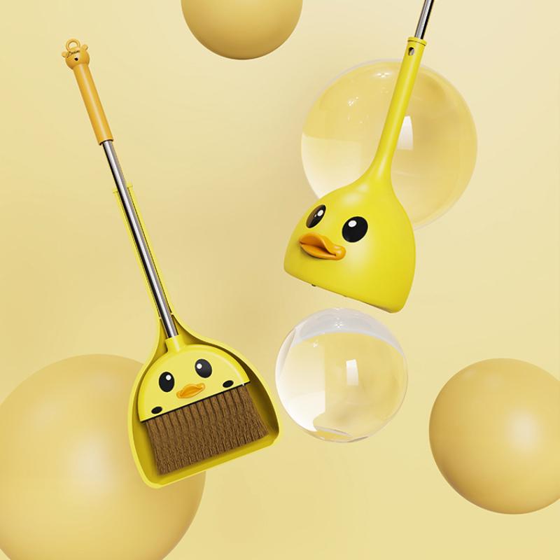 Children's Broom & Dustpan Combination Cartoon Little Yellow Duck Pattern Light Broom And Dustpan Floor Cleaning