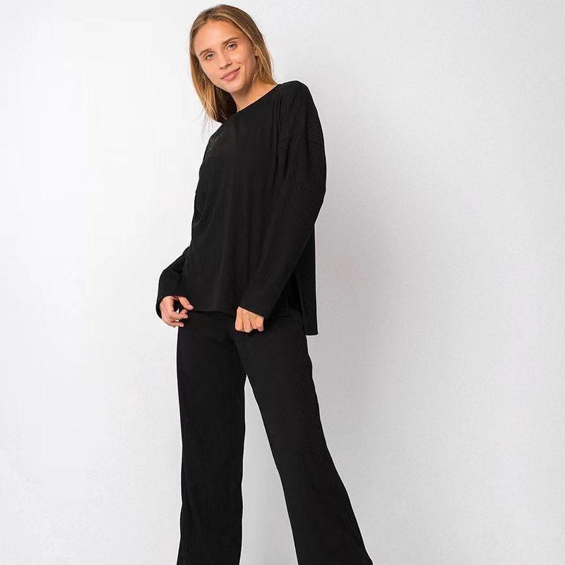 

Fashion Wind Loose Comfort and Casual Long Sleeves Top and Trousers Two-piece Set Loose Top and Pants Set Black L