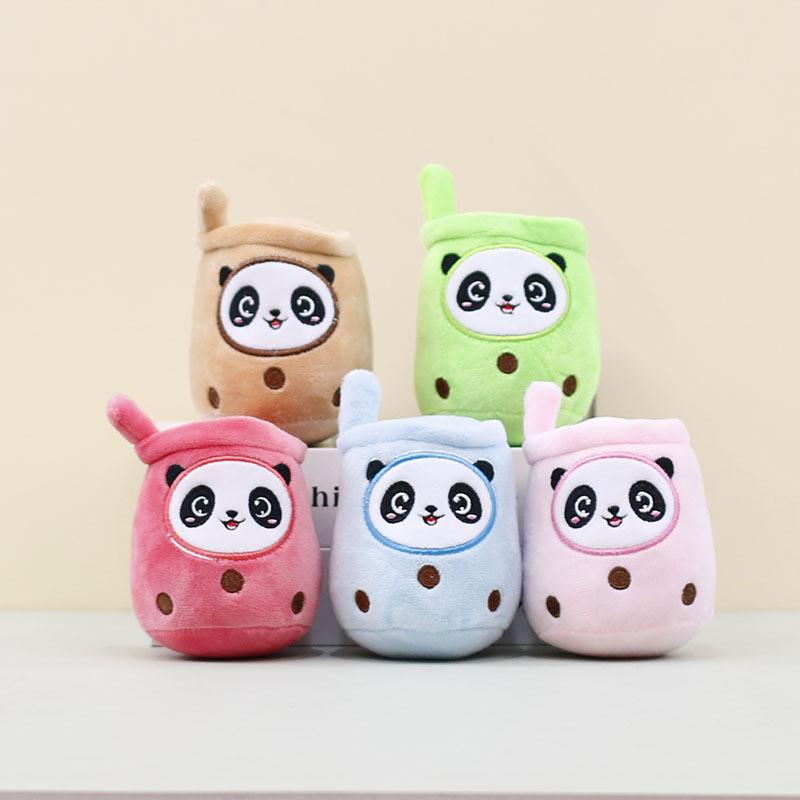 Niedlicher Panda-Plüsch-Teetassen-Schlüsselanhänger, farbenfrohes Stofftier, Hängedekoration