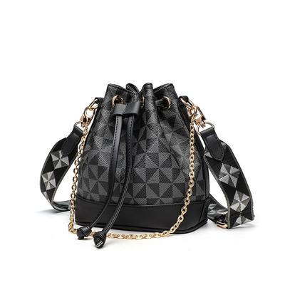 Retro Versatile Printed Portable Messenger Bag Drawstring Autumn New Classic Women's Bag Shoulder Small Bucket Bag