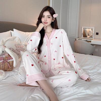 Women's Sea Island Cotton Sweetheart Pajama Set - Long Sleeve, Loose Fit, Plus Size