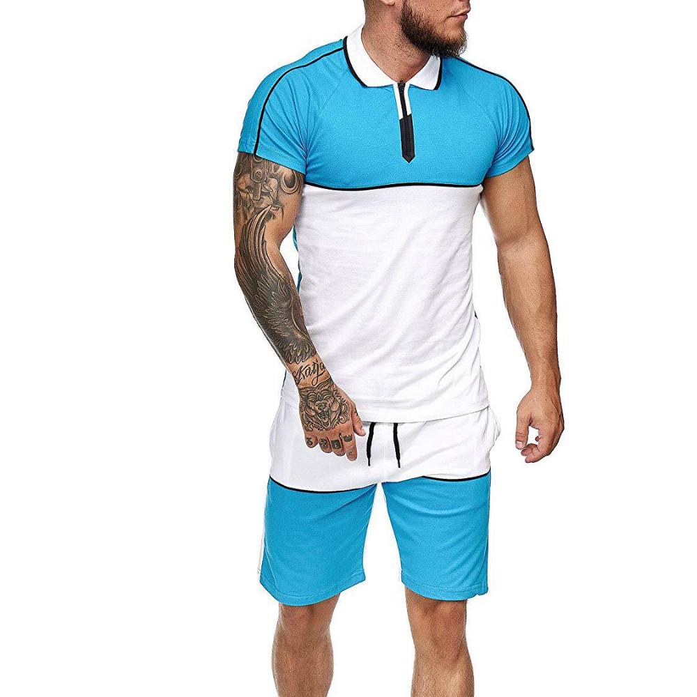 Casual Sportssuit Polo Collar Patchwork 