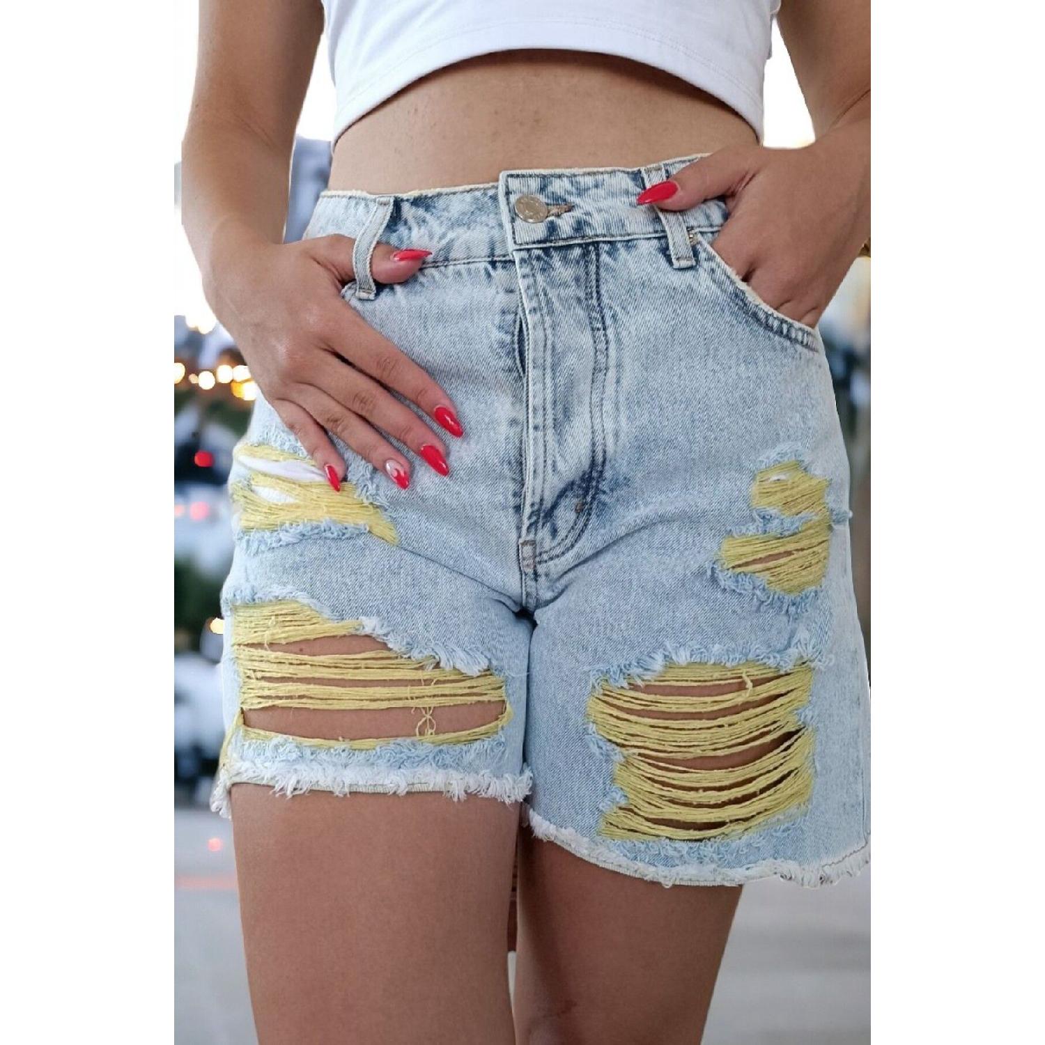 

High Waist Torn With Liner Jeans Jeans Shorts 34 жовтий