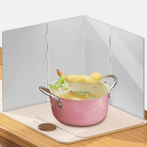 BEGABER Stainless Steel Range Guard, Foldable, 4-Panel, Compatible with IH and Gas Stoves, Multi-Layered, Oil Stain Prevention, Stovetop Area, Non-Sli