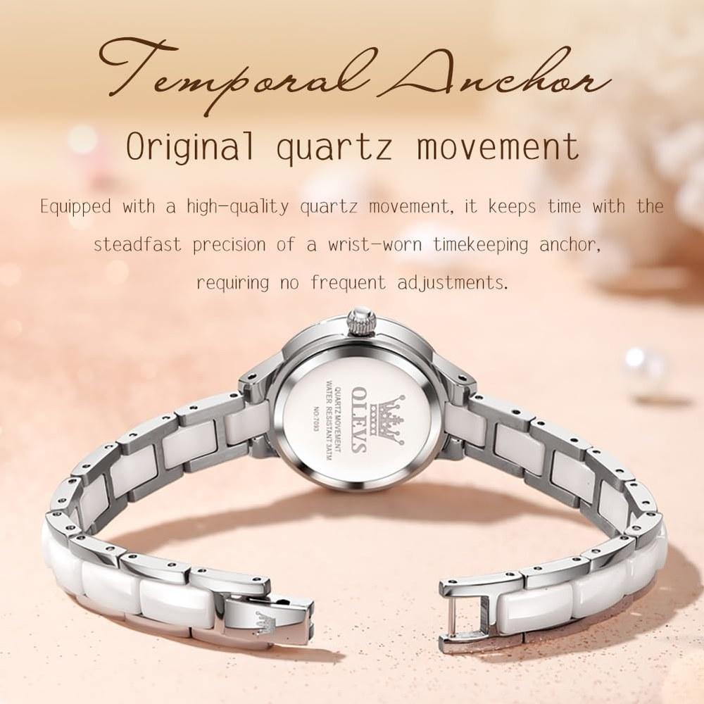 OLEVS Women's Watch Ceramic Diamond Quartz Waterproof Luminous Night Light Pink Gift