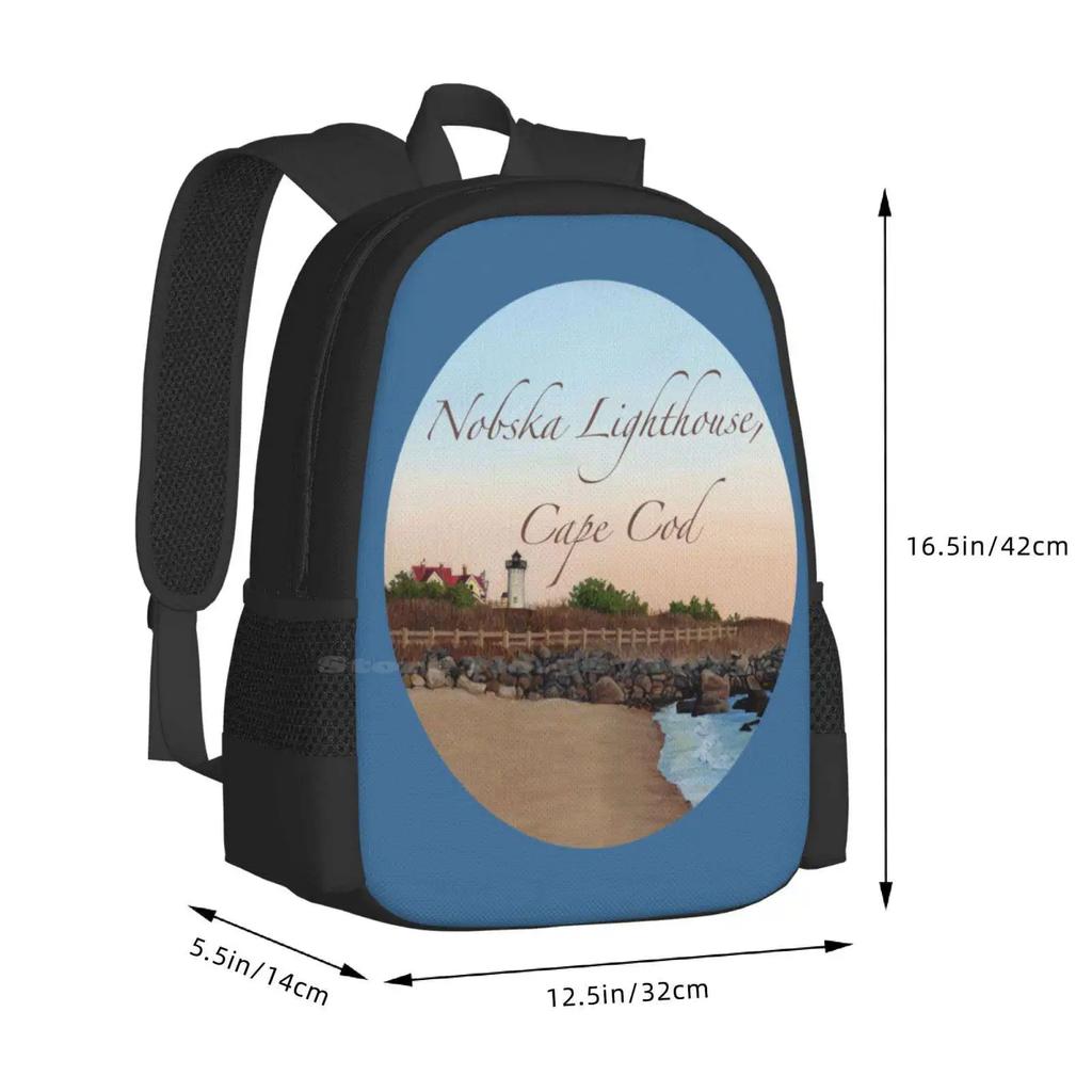 Nobska Lighthouse Pattern Design Laptop Travel School Bags Cape Seascape Beach Sandy Rocks Nobska Lighthouse Massachusetts New
