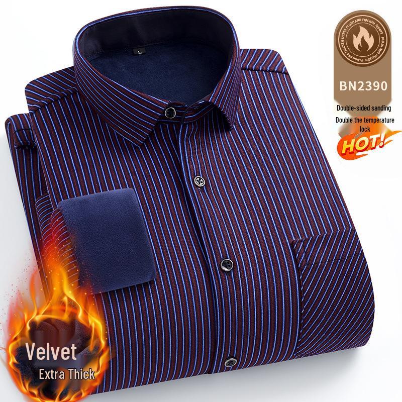 Men's Double-Sided Fleece-Lined Long-Sleeve Shirt for Autumn and Winter