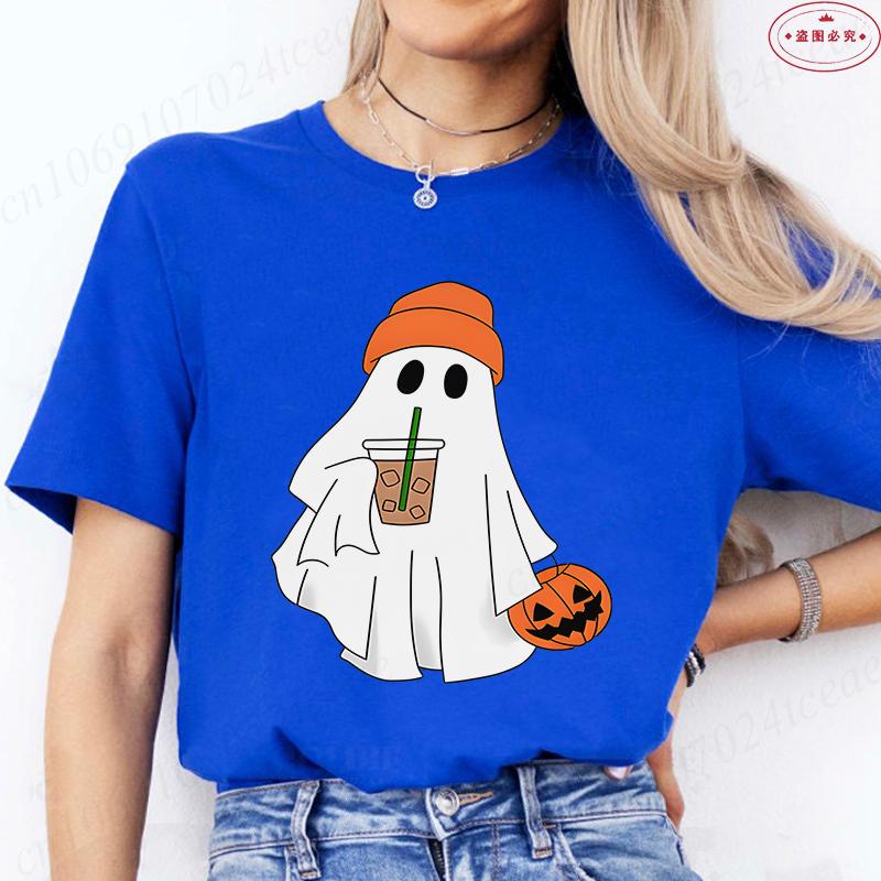 Halloween Boo with Pumpkin Print Womens TShirts Crew Neck TShirt Short Sleeve Casual Top for Spooky Season Womens Clothing