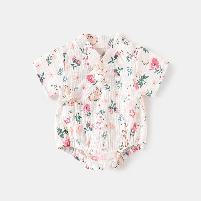 Newborn Summer Thin Cotton Gauze Short Sleeve Baby Romper