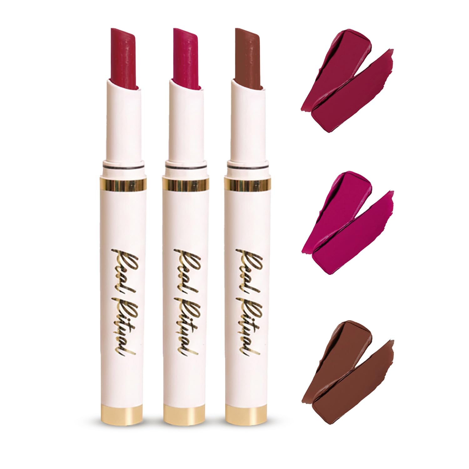 

The Real Ritual HydraMatte Lipstick for Women, Pack of 3 | 12 Hrs Long-Lasting | Smudgeproof | Hydrating Matte Bullet Crayon Lipstick with Shea B