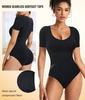 Damen Kurzarm Body Shapewear zur Bauchkontrolle Nahtlose T-Shirts Taillentrainer Schlankmachender Body Shaper Tanktops
