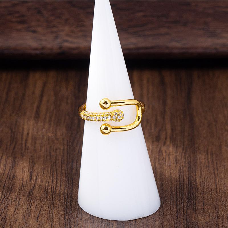Light Luxury Style Zirconium Geometric Open Ring Women's Design Index Finger Ring Jewelry