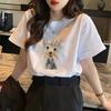 Women Cute Pink Bear Graphic T Shirt Casual Cotton O Neck Short Sleeve Loose Summer Tee Daily Basic Tops