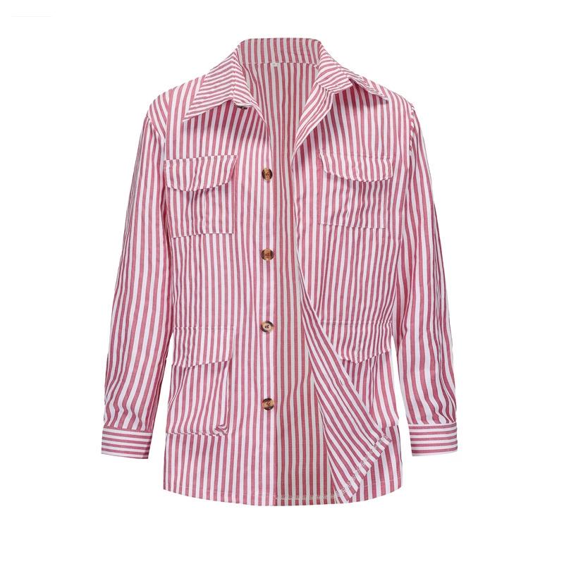 Spring and Autumn Men's Cardigan Striped Multi Pocket Long Sleeved Plus Size Casual Suit Jacket