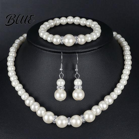 Stylish Faux Pearl Jewelry Gift 1 Set Women Necklace Bracelet