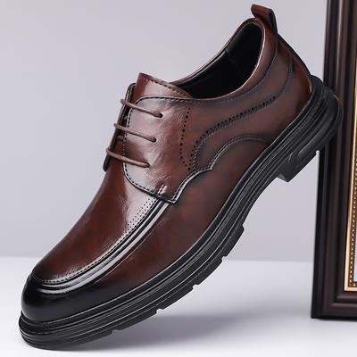 Men's Leather Shoes Business Dress Brown Lace-up Commuter Shoes Men's British Suit Groom Wedding Shoes