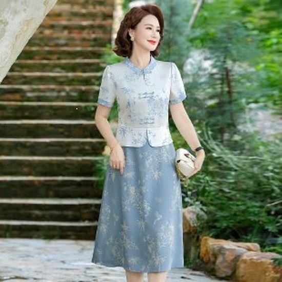 

2026 New Style Elegant Summer Dress for Middle-aged and Elderly Women 5XL синий