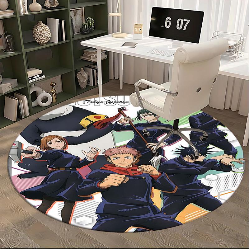1pc Tokyo Jujutsu High School Anime Round Carpet  Office Chair Mat, NonSlip Rug with Cute Uniform Design for Home