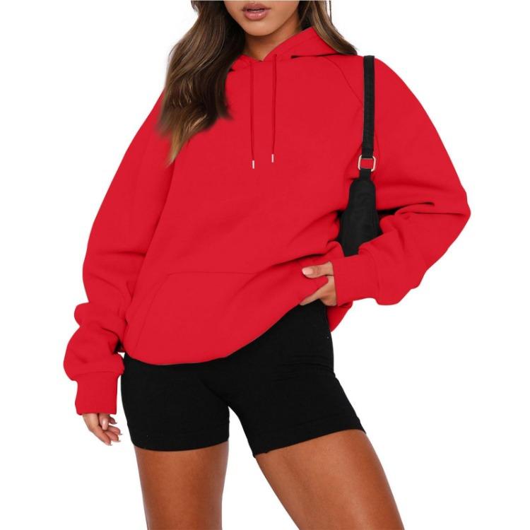 Plus Size Women's Velvet Hooded Sweatshirt Thickened Long Sleeve Pullover Solid Color Casual Autumn Fashion