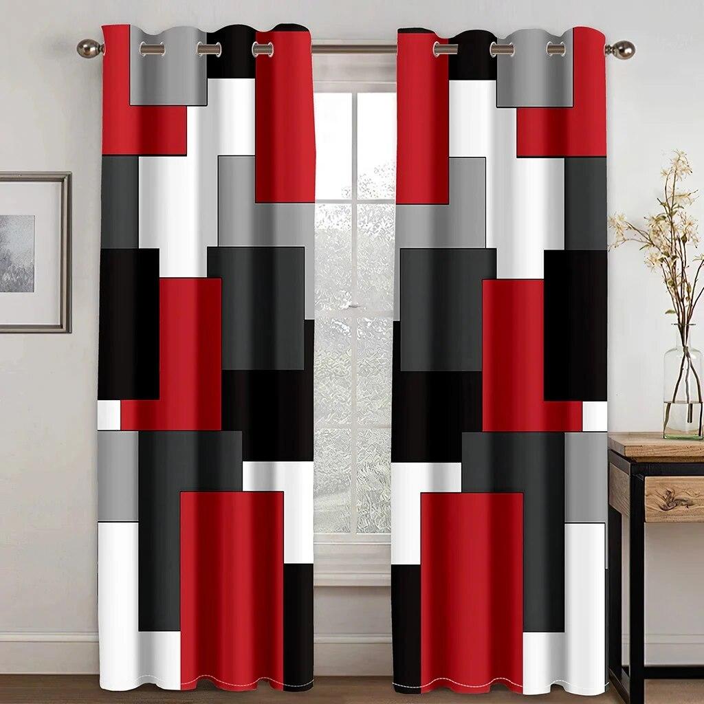 Geometric Abstract Space Red Lien Window Curtain For Living Room Bedroom Bathroom Kicthen Door Home Decor