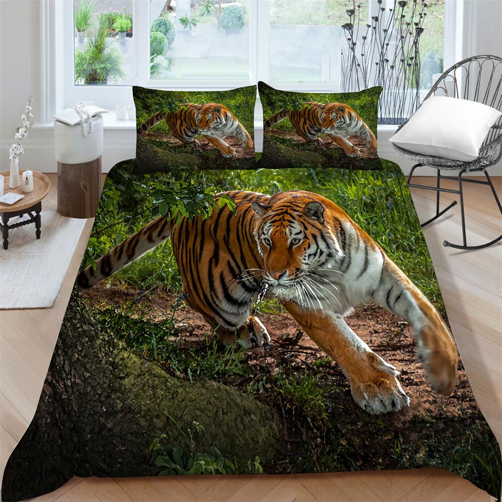 Bedding Clothes Tiger Print Duvet Cover Set Polyester Men Single Double Size Home Textiles Soft Quilt Cover Pillowcase