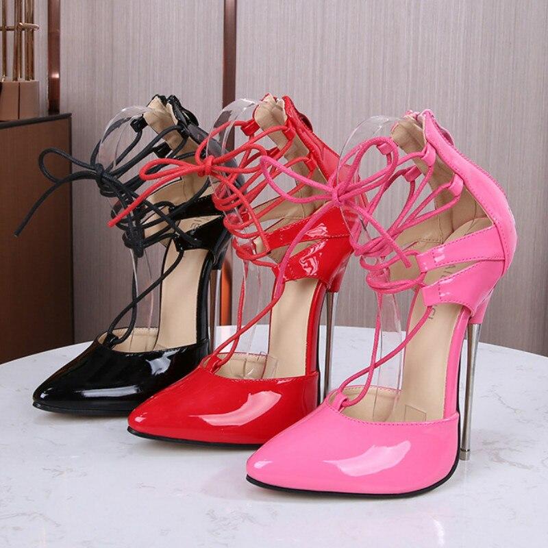 Cross Tied 16cm Heels Roman Women Shoes Fashion Thin with Sandals Big Size Shoes 47 Evening Model Nightclub WZ