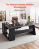 L-Shaped Executive Desk, Large Modern Office Table with Drawers and Storage Cabinet, Heavy Duty Wooden Executive Table, 158.7 KG Load Capacity, Easy